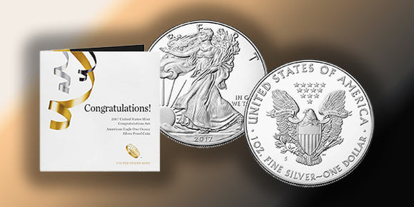2017 American Silver Eagle Obverse & Reverse and a Congratulations set original government packaging.