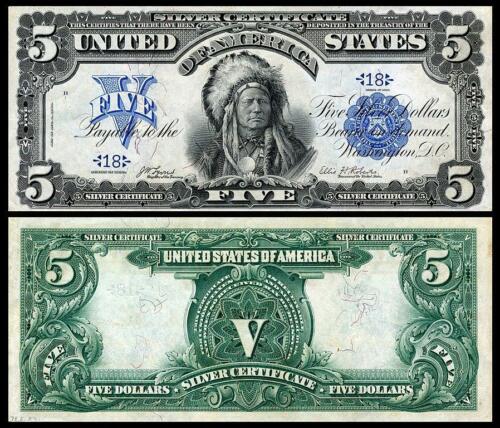 $5 Indian Blue Seal Silver Certificate Obverse & Reverse