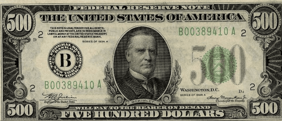 $500 Dollar Bill William McKinley