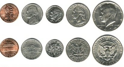 Lincoln Penny, Jefferson Nickel, Roosevelt Dime, Washington Quarter, Kennedy Half Dollar