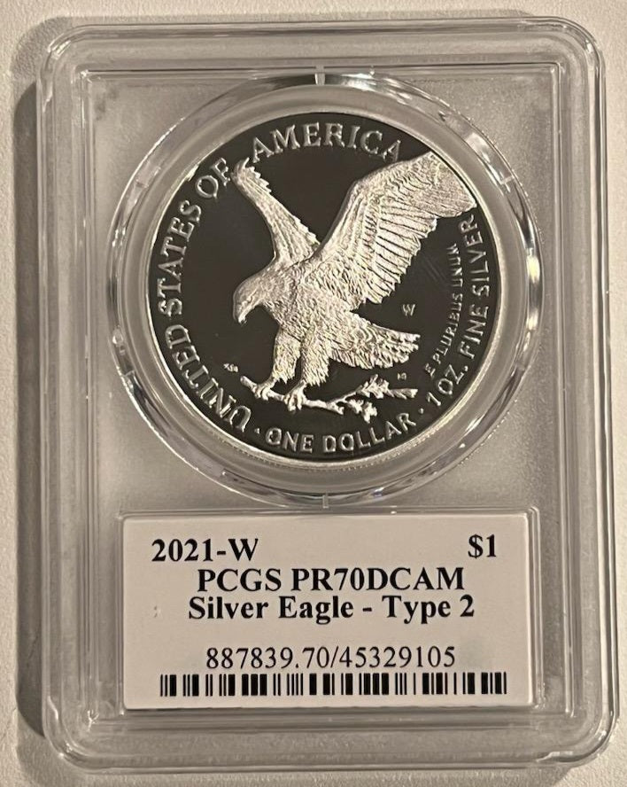2021-W $1 Proof Silver Eagle Type 2 PCGS PR70 Signed by Emily