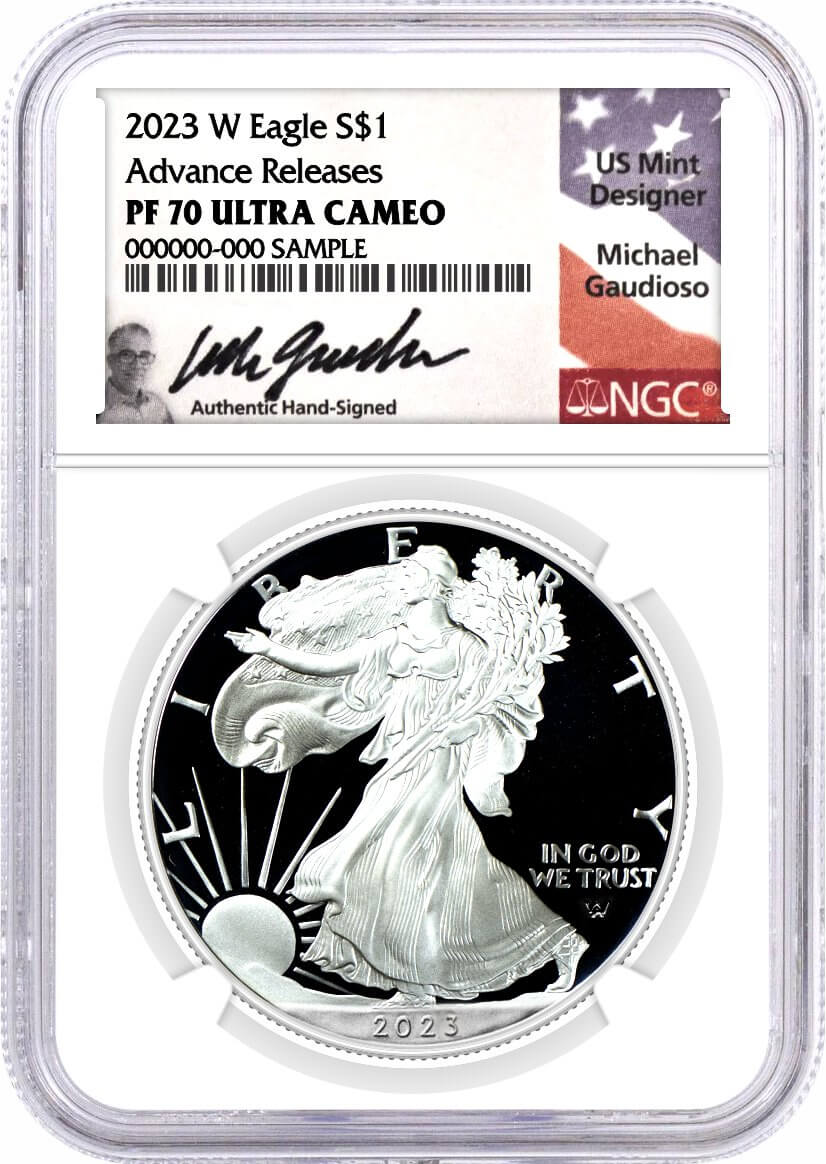 2023 W $1 Proof Silver Eagle NGC PF70 UC Advanced Releases Michael Gaudioso