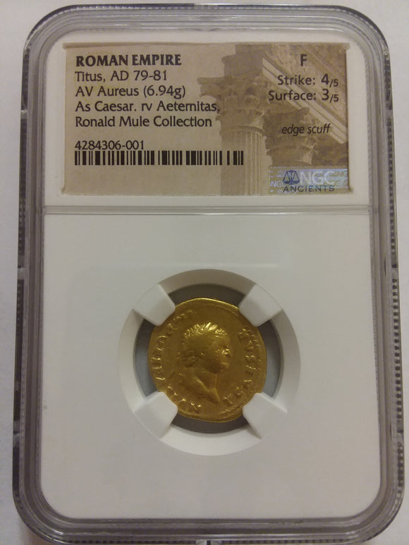 Titus Gold Roman Coin Obverse NGC Graded F