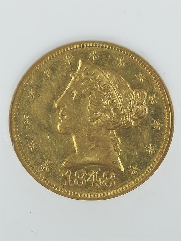 1848 $5 Gold Eagle Obverse Zoomed in