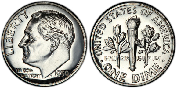 1950 Roosevelt Proof Dime Obverse and Reverse.