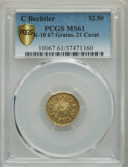 $2.50 1830s Gold Coin from the private Bechtler Mint Obverse graded by PCGS.