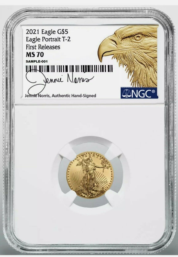 2021 Gold Eagle NGC First Releases Signed by Jennie Norris Obverse