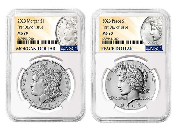2023 $1 Morgan & Peace Dollar 2 Coin Set NGC MS70 First Day of Issue