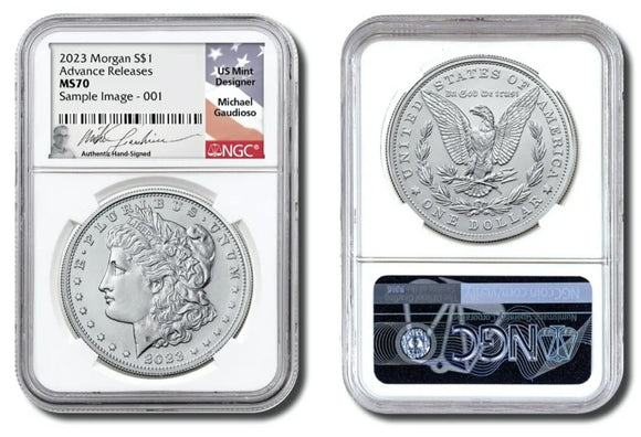 2023 $1 Morgan Dollar Obverse & Reverse NGC MS70 Advanced Releases Signed by Michael Gaudioso