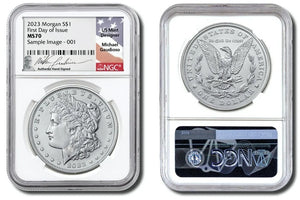 2023 Morgan Dollar Obverse & Reverse NGC MS70 First Day of Issue Michael Gaudioso