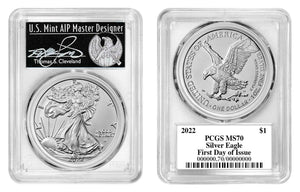 2022 $1 Silver Eagle First Day of Issue Signed by Thomas S. Cleveland Freedom Label. Obverse and Reverse