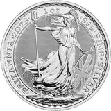 2023 Silver Britannia Reverse. The reverse of the 2023 1 oz Silver Britannia Coin comes with a depiction of Britannia. Designed in 1987 by Philip Nathan, this bust shows Britannia as she holds a trident in one hand, a Union Jack shield in the other, and a Corinthian helmet.