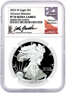 2023 W Proof Silver Eagle Advance Releases NGC PF70 UC Signed by Michael Gaudioso Obverse