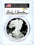 2023 Proof Silver Eagle Advanced Releases Signed by Emily Damstra Flag Label Obverse