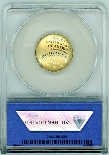 2014-W $5 Gold National Baseball Hall of Fame PR70DCAM ANACS Inaugural First Pitch