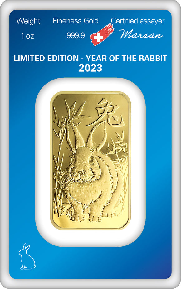 2023 1 oz Gold Bar Limited Edition Year of the Rabbit - Argor Heraeus Obverse