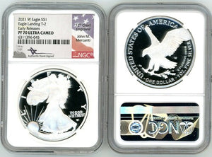 2021 W ASE Eagle Landing T-2 PF70 NGC Ultra Cameo Early Releases flag Mercanti