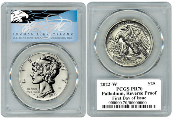 2022-W $25 Rev. Proof Palladium Eagle PCGS PR70 FDOI Cleveland Blue Eagle Pop 10