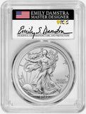 2022 $1 Silver Eagle Obverse PCGS signed by Emily Damstra Flag Label