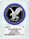 2022 $1 Proof Silver Eagle PCGS PR70DCAM Advanced Release Signed by Emily Damstra Mint Designer Series Reverse