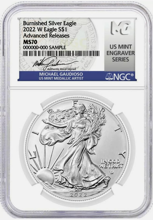 2022 W $1 Burnished Silver Eagle NGC MS70 Advanced Releases Michael Gaudioso