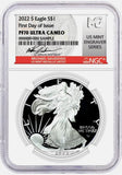 2022 S $1 Proof Silver Eagle NGC PF70 First Day of Issue Gaudioso Mint Engraver Series Obverse