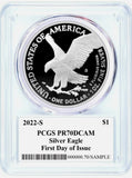 2022 S $1 Proof Silver Eagle PCGS PR70 First Day of Issue Emily Damstra Signed Reverse