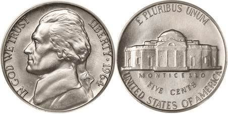 1964 Jefferson Nickel Obverse & Reverse